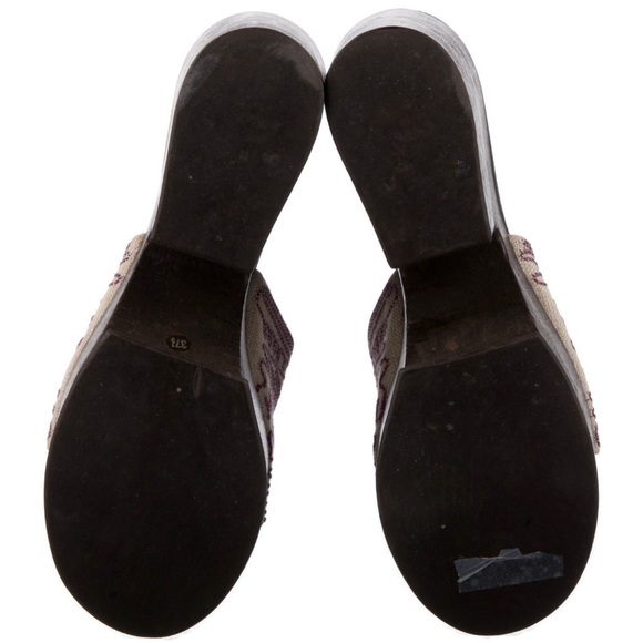 Giuseppe Zanotti Beige Canvas Embroidered Chunky Platform Sandal Slides Sz 37.5 - Picture 5 of 12